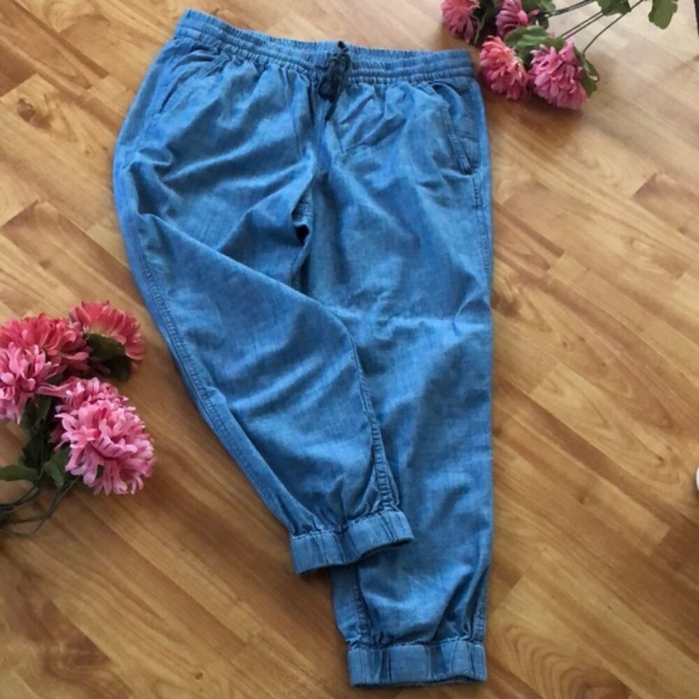 J CREW SZ 8 denim medium wash high rise elastic waist casual jeans pants